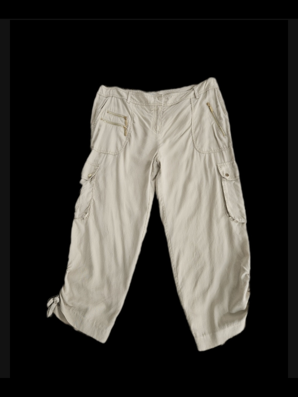 Cache Light Beige Cargo Capris with Tie Hem Detail